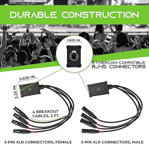 Miniatura 7 de GearIT Serpiente de 4 canales (cable de ruptura de 2 pies) 3 pines XLRDMXAES-EBU a Ethercon RJ45 Cat5Cat6 Ethernet Extensor para escenario en vivo,