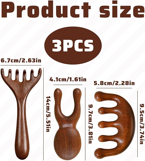 3 PCS Head Massager Scalp Comb,Deer Antler Wooden Head Massage Comb,Wooden Scalp Massager,Wide Teeth Gua Sha Combs for Head Scalp