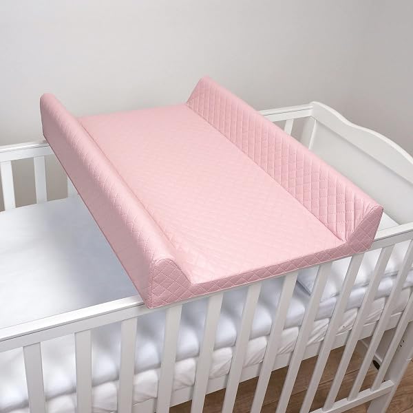Baby Hard Base Changing Mat/Top Changer 70x50 cm fits 120x60 cm Cot Unisex Wedge Anti Roll Nappy Newborn Baby Waterproof Changing Mat with Raised Edges (Caro Pink) - 1