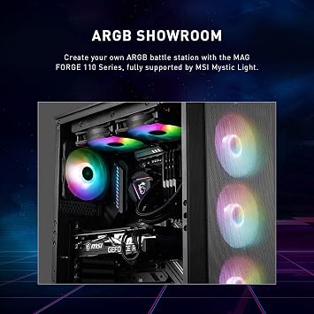 MSI Mid-Tower PC Gaming Case – Tempered Glass Side Panel – 4 x 120mm aRGB Fan – Liquid Cooling Support up to 240mm Radiator x 1 – MAG Forge 112R