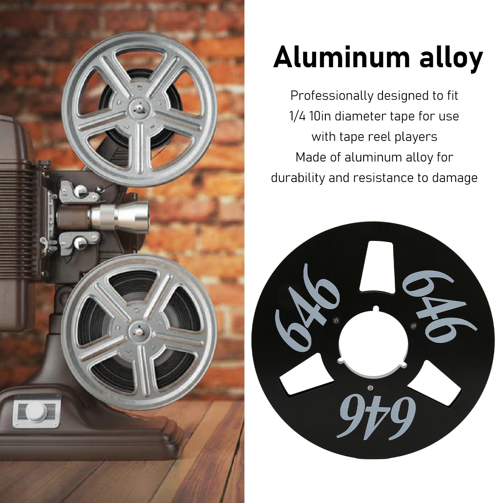 1/4 10 Zoll Leere Bandspule, Leere Aufwickelspule aus Aluminiumlegierung, Kleine Nabe mit 3 Löchern, Universelles Teil der Aufwickelspulen-Öffnungsmaschine (Schwarz)