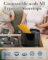 Vista 3 de Cook N Home Nonstick Stockpot with Lid 8-QT, Professional Deep Cooking Pot Canning Cookware Stock Pot with Glass Lid, Black Negro