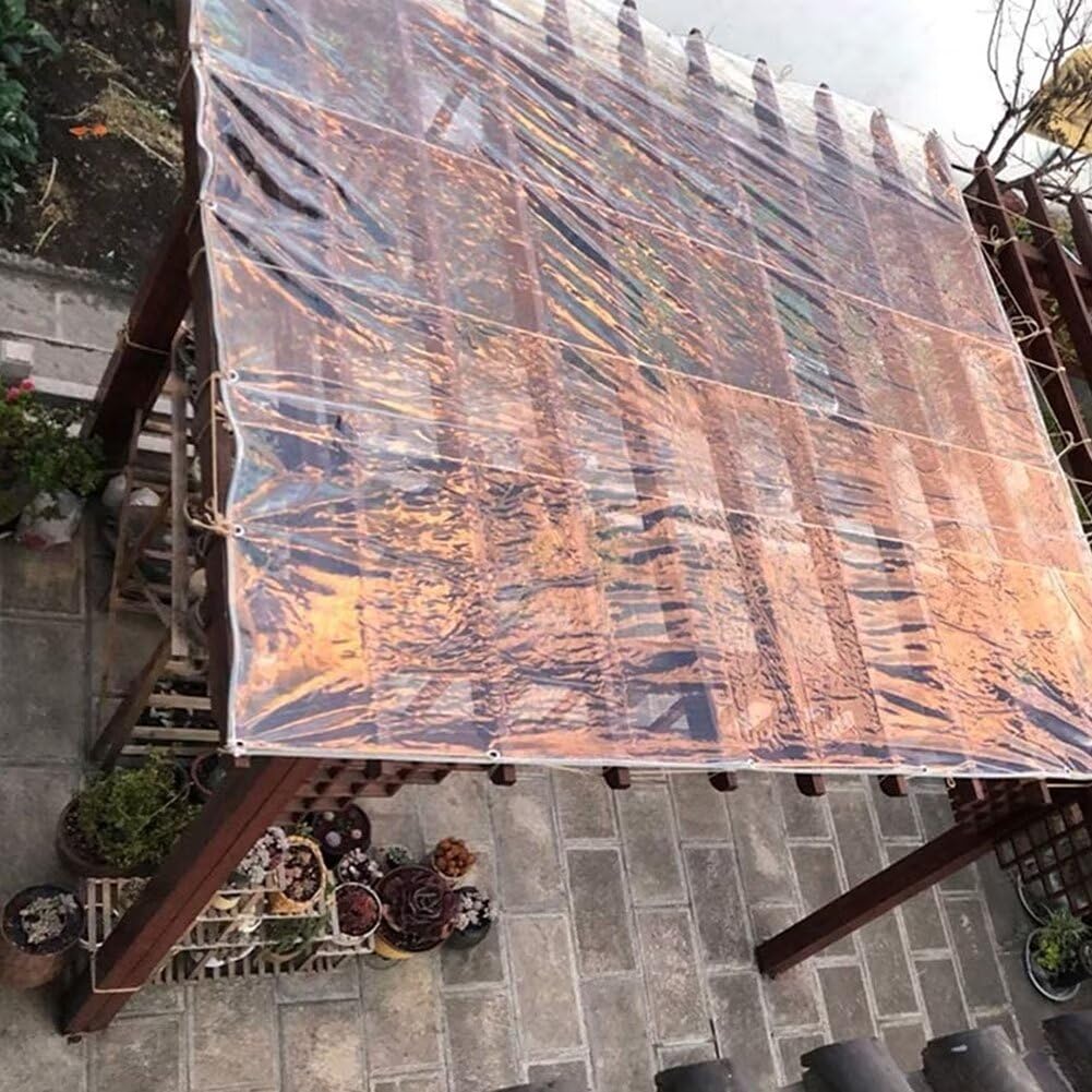 2m x 2m Plane Transparent mit ösen wasserdichte Durchsichtig Abdeckplane PVC 400 g/m² Für Pavillon, Balkon, Balkonmöbel,Gartenmöbel. mit Seil