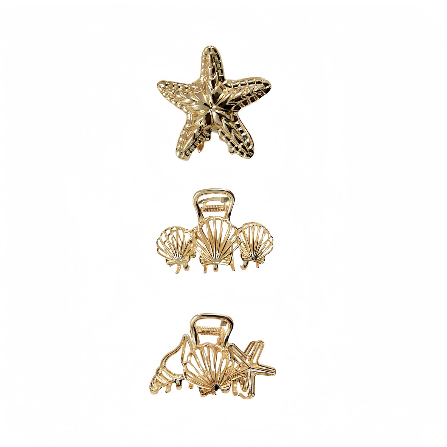 3 Styles Starfish Seashell Gold Metal Hair Clips Beach Party Fashion Hair Accessories for Women