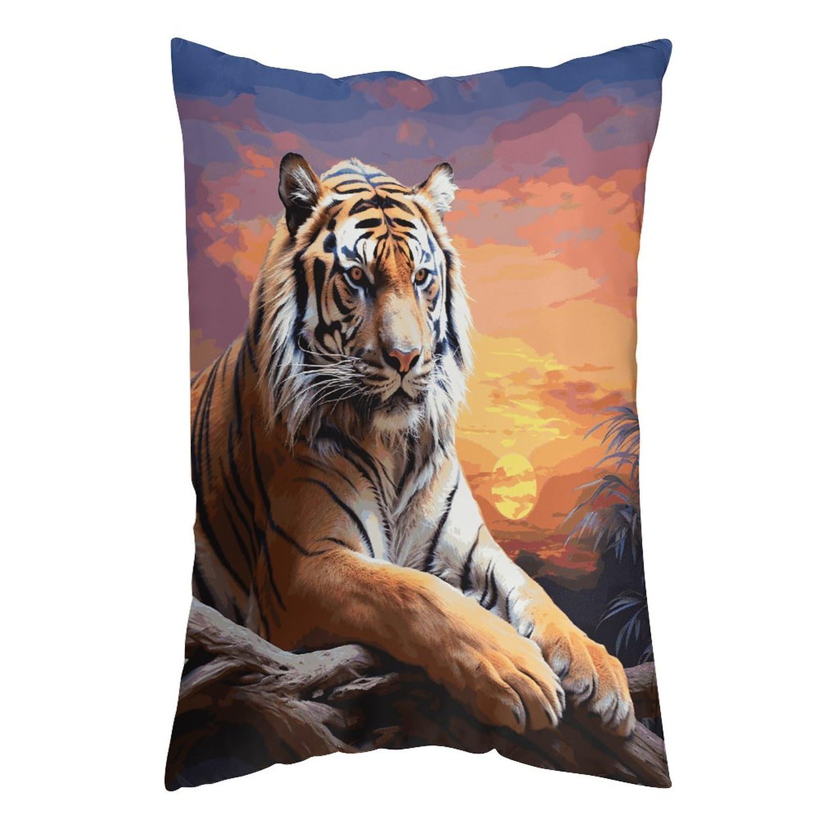 LDGSUPH Tiger Colorful Sunset Pillow Cases Soft Pillowcase with Invisible Zipper Wrinkle Resistant Pillow Covers Breathable Removable Pillow Protector for Bed Sofa Car 12 "x20