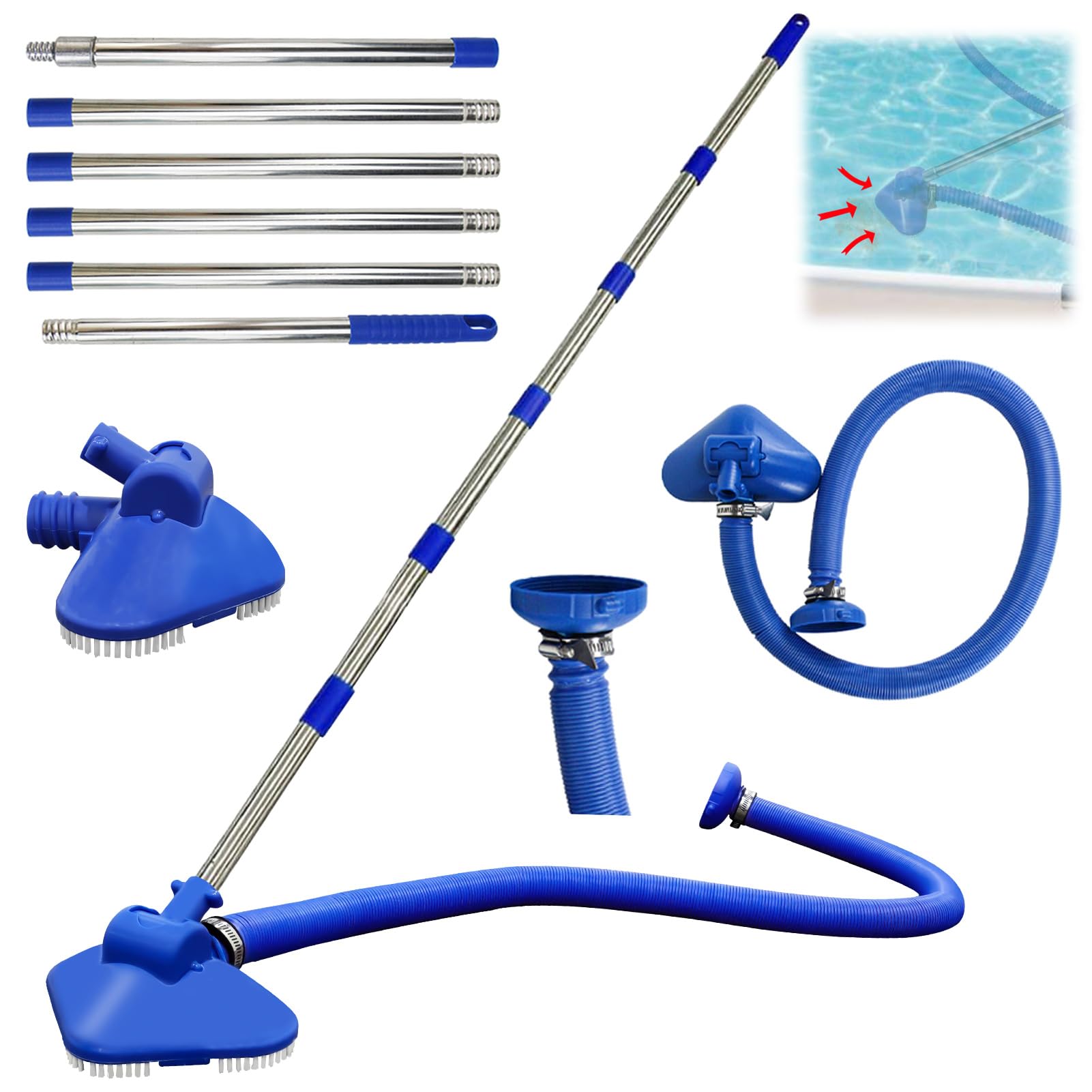 Pool Staubsauger, Pool Zubehör Poolsauger mit Teleskopstange, Pools Sauger mit Schlauch und Pools Einlaufdüse,Poolsauger Bodensauger mit Starker Saugleistung,Poolreiniger für Spas,Whirlpools,Pools
