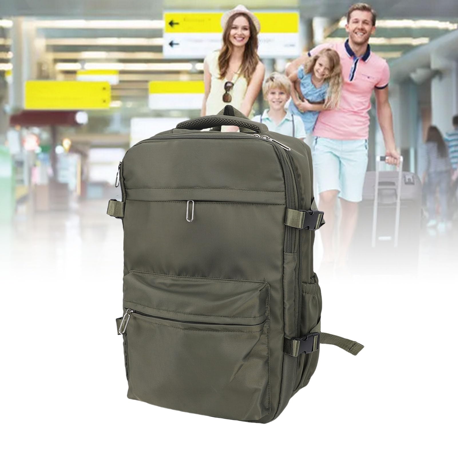 Jiawu Zaino di Grande capacità con Compressione Sottovuoto per Viaggiatori D'affari Laptop da 15,6 Pollici in Tessuto Oxford Resistente Alla Pioggia 27 Litri (GREEN)