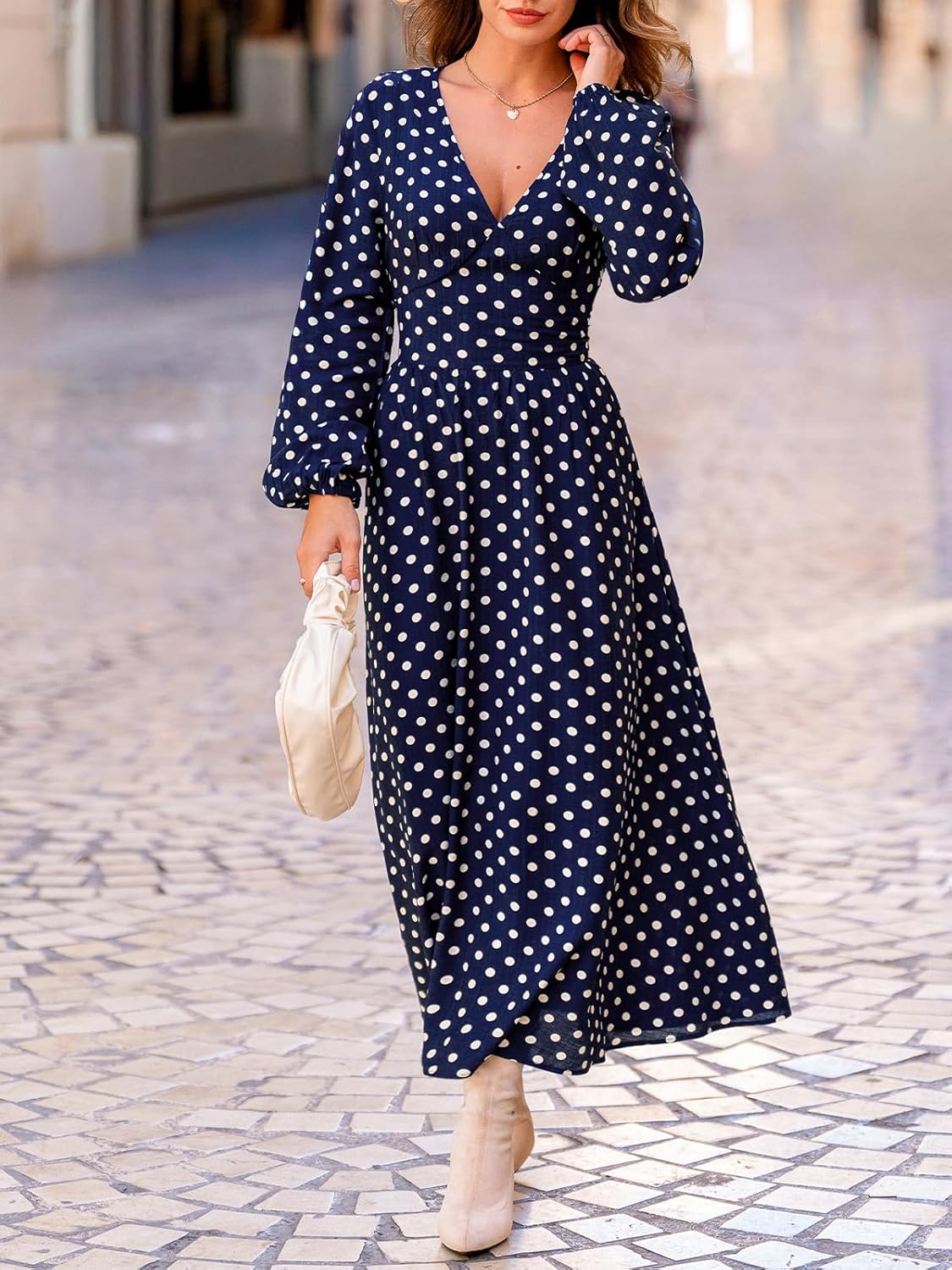 CUPSHE Womens Fall Wedding Guest Dress Long Sleeve V Neck Maxi Dress Smocked Waist Long Flowy Midi Dresses - Image 7