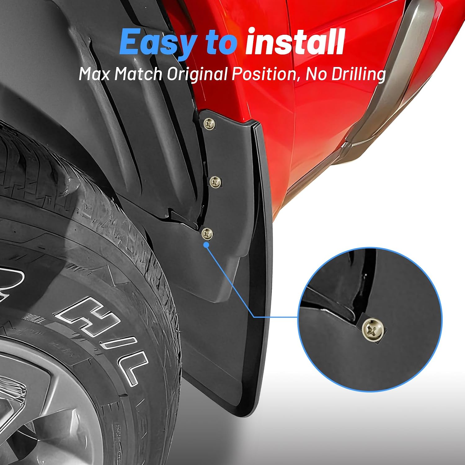 4Pcs Mud Flaps Splash Guards Fit for 2019-2024 Dodge Ram 1500 with Fender Flares (Not for Classic Or TRX), Front & Rear Mud Guards, No-Drill Installation, Heavy-Duty All-Weather Protection