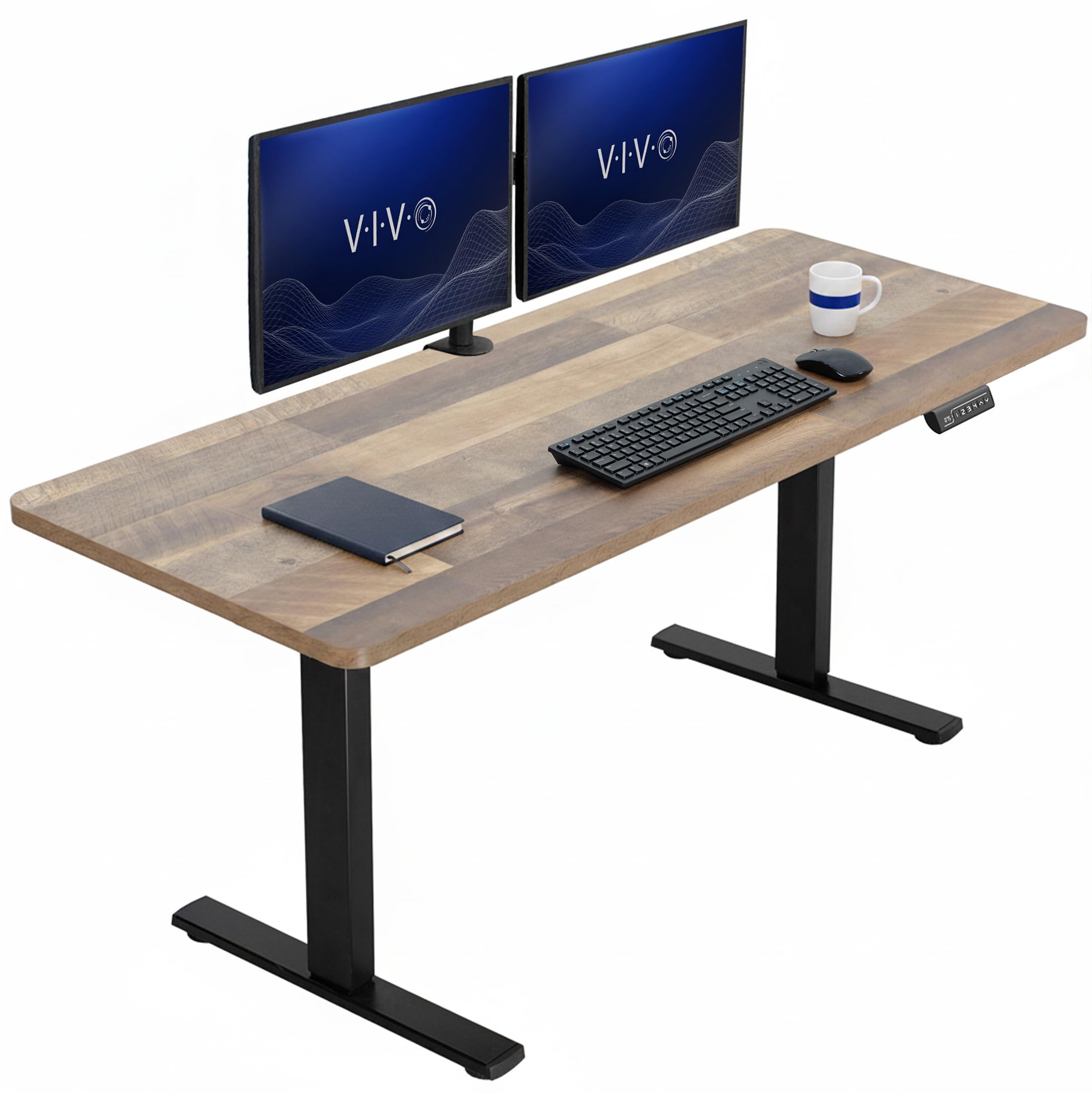 VIVO Reclaimed Wood 60 x 24 in Standing Desk, DESK-KIT-1B6P | Electric, Holds 220 lbs, Sit Stand, Height Adjustable, Solid One-Piece Table Top, Memory Presets, 1B Series, Black Frame