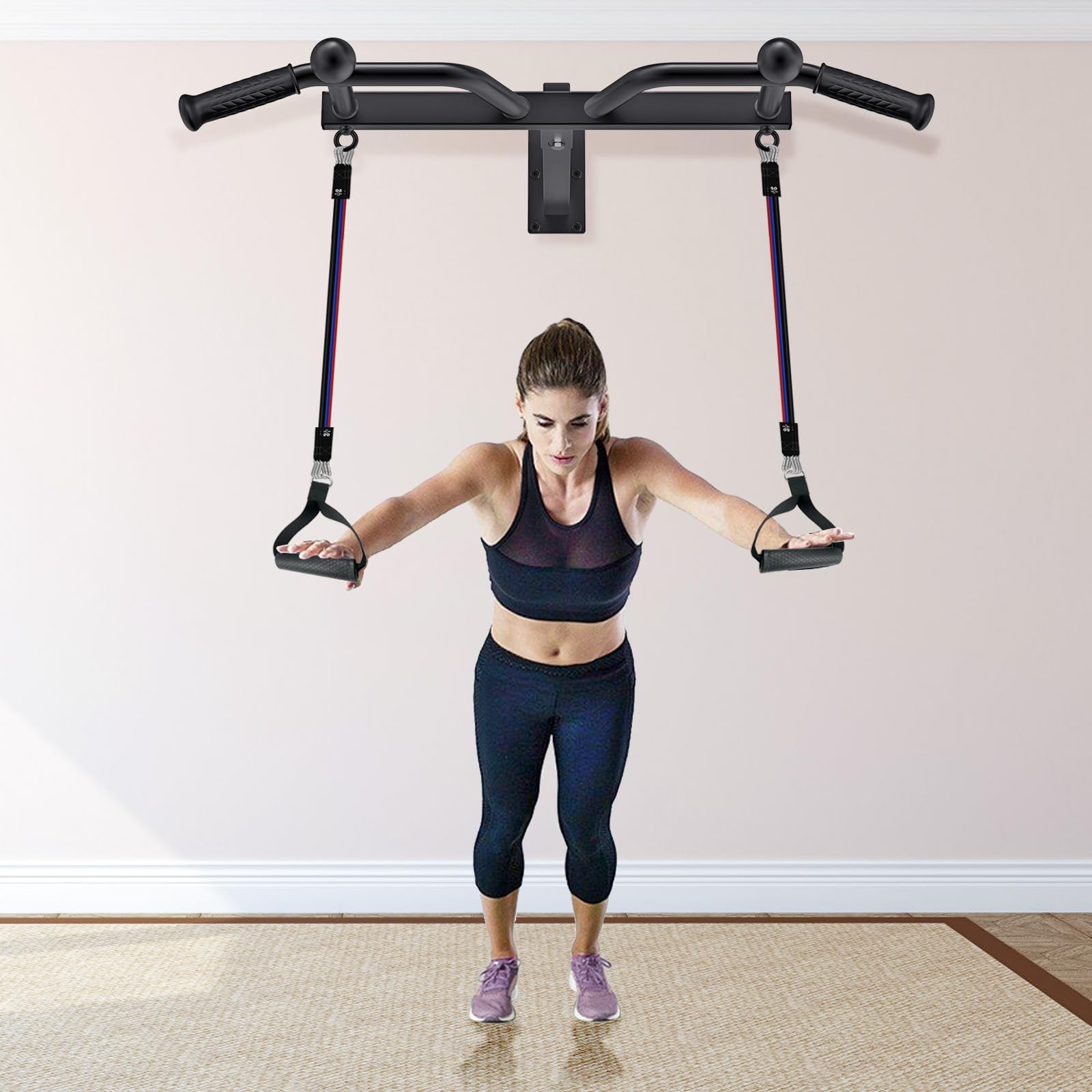 Kipika Heavy Duty Klimmzugstange Wandmontage Multifunktionale Klimmzugstange Verstellbare Klimmzugbänder für Klimmzüge Body Workout Home Gym System Boxsack Aufhänger Widerstandsbänder Training