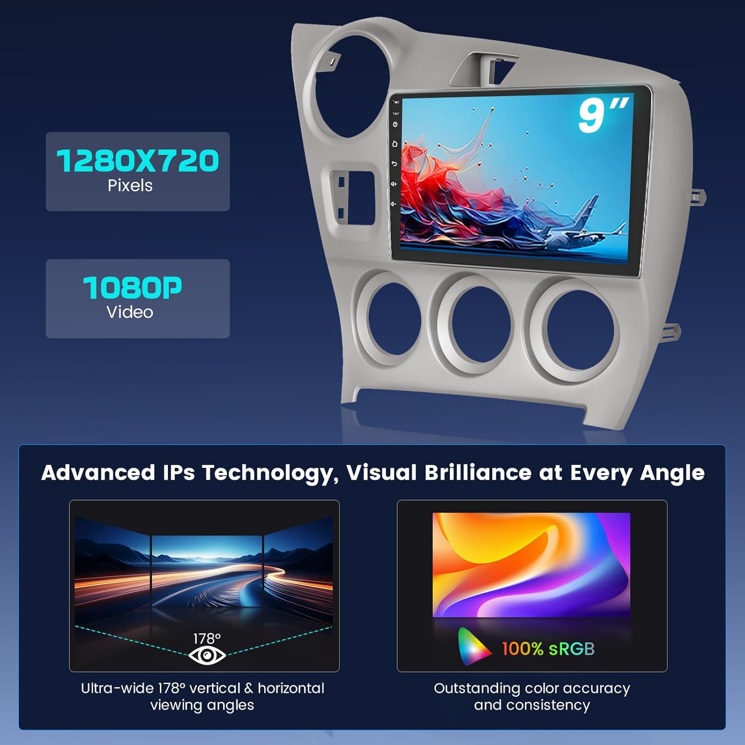 8 Core 4+64GB for Android 15 Car Stereo Toyota Matrix 2009-2014 Wireless Carplay Android Auto, 9'' Touchscreen Car Radio with GPS, WiFi, 32EQ DSP, 59 UI, Bluetooth, FM RDS, Backup Camera