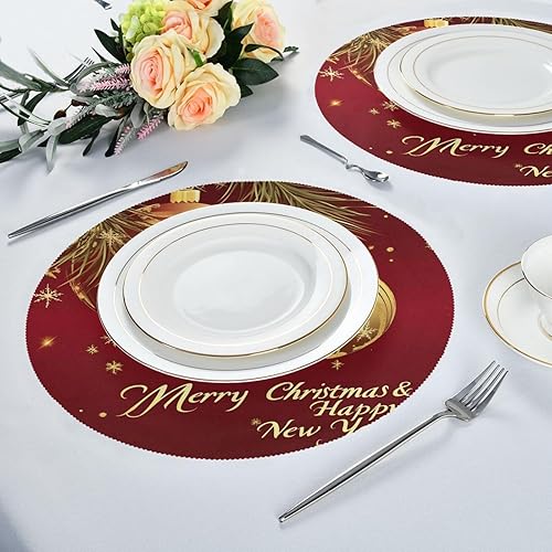 Miniatura 6 de Golden Christmas Ornaments Round Placemats Set of 6, 15.4 Inch Elegant Table Mats, Non-Slip Heat Resistant for Daily Dining Holiday Decor, Washable