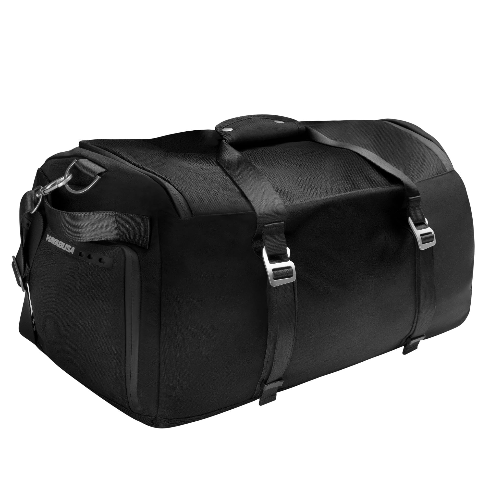 Hayabusa Airstream Bolsa de gimnasio negra 50 l 7 bolsillos con cremallera para viajes boxeo MMA BJJ kickboxing