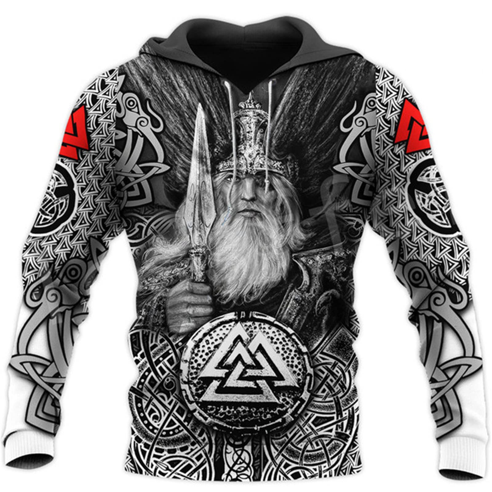 Men's Viking Hoodies Vintage Casual Viking Ragnar Viking Warrior 3D Printed Hooded Sweatshirt Drawstring Pullover with Pocket