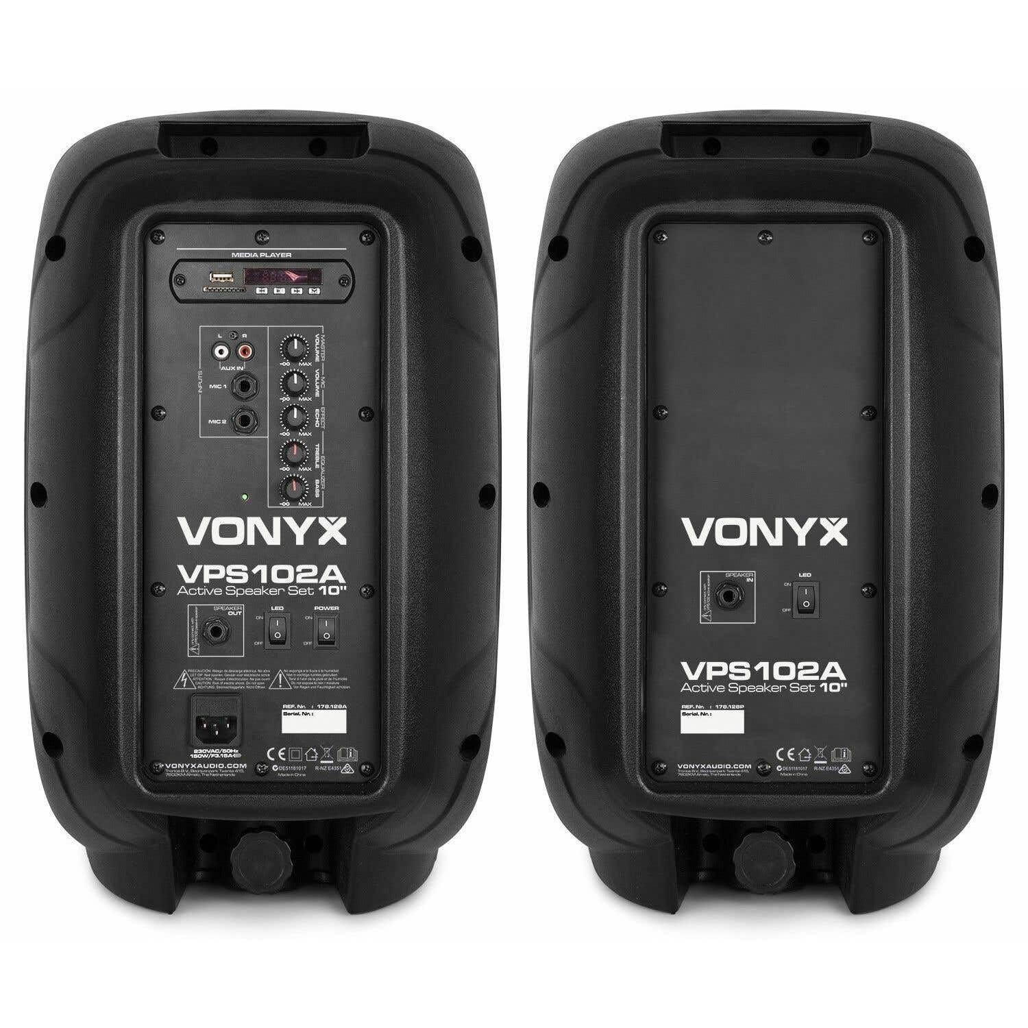 IMPIANTO AUDIO COMPLETO SET CASSE AMPLIFICATE 600W 10" DIFFUSORI KARAOKE BLUETOOTH + 2 STATIVI + MICROFONO + TELECOMANDO E CAVI