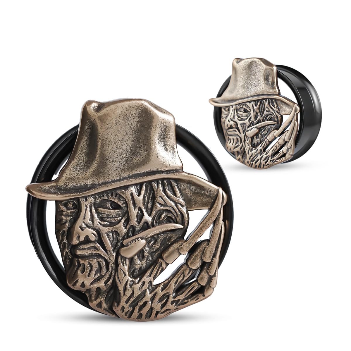 COOEAR Double FLared Eyelet Ear Tunnels Piercing Stainless Steel Snake Gauges Black Earrings Plugs.