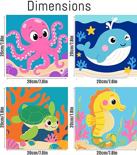 Miniatura 8 de KYOQFVN Paquete de 4 pinturas enmarcadas de Navidad por números para niños, pintura por números con lienzo, kits de pintura al óleo por números