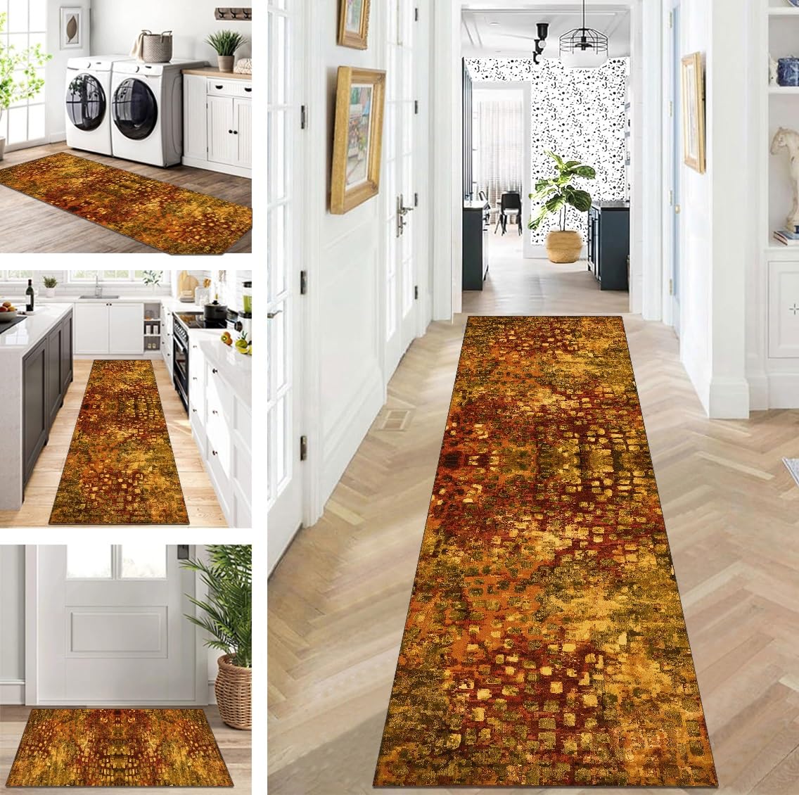 Läufer Flur Küche Waschbar rutschfest 120X350cm Braun Rot Lang Küchenteppich Flurteppich Teppich Fur Korridor Wohnzimmer Schlafzimmer Meterware Anpassbar