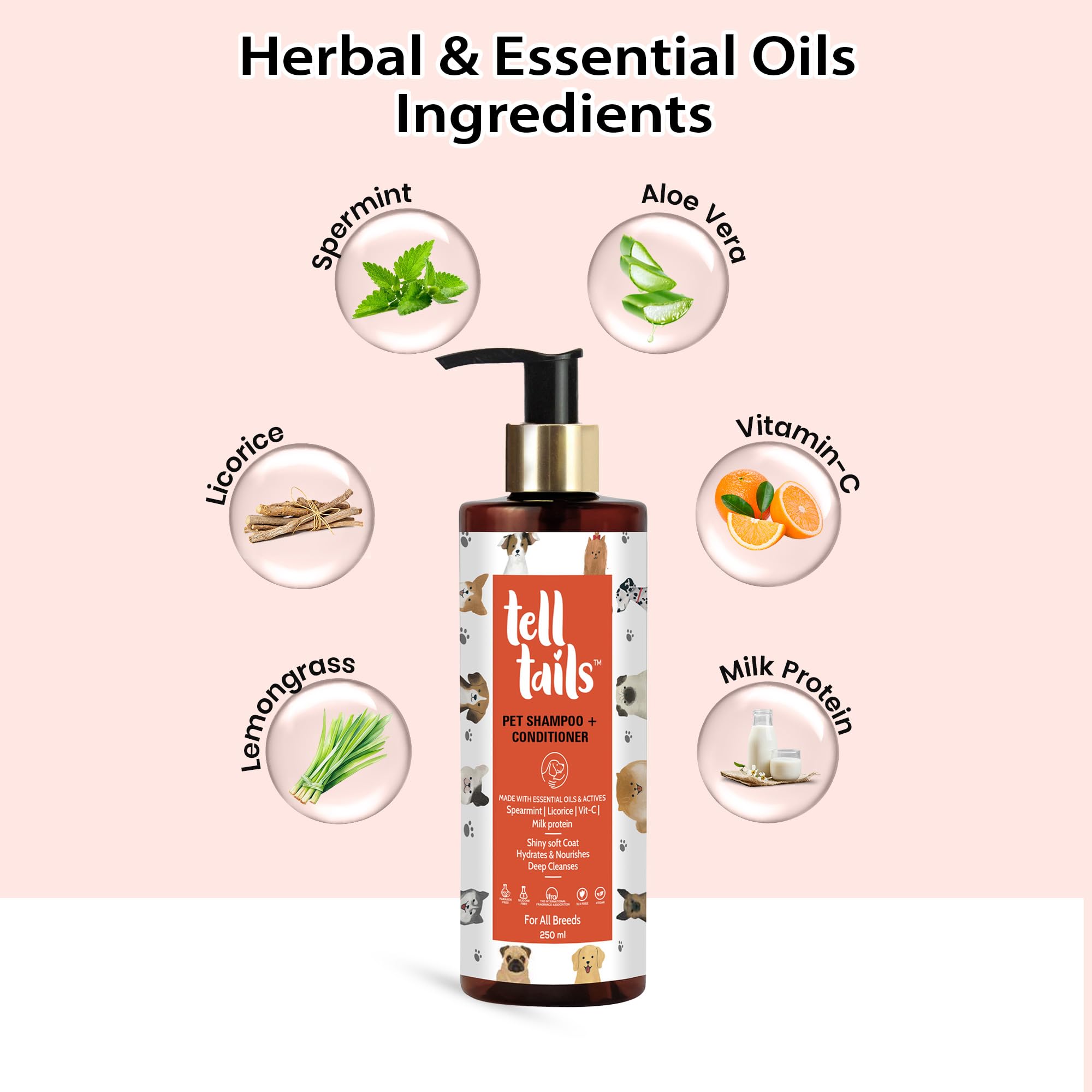 Tell Tails 2 in 1 Shampoo and Conditioner | Deep Cleanses & Conditions | Hydrates, Detangles & Freshens Coat | Spearmint, Licorice, Vitamin C & Milk Protein | Removes Odor & Dirt | All Breeds | 250ml 1