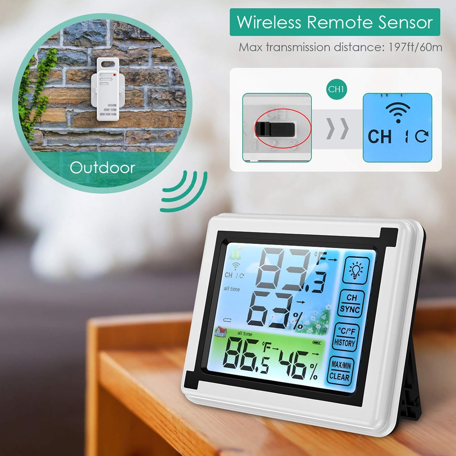 ORIA wireless remote sensor placed outdoors