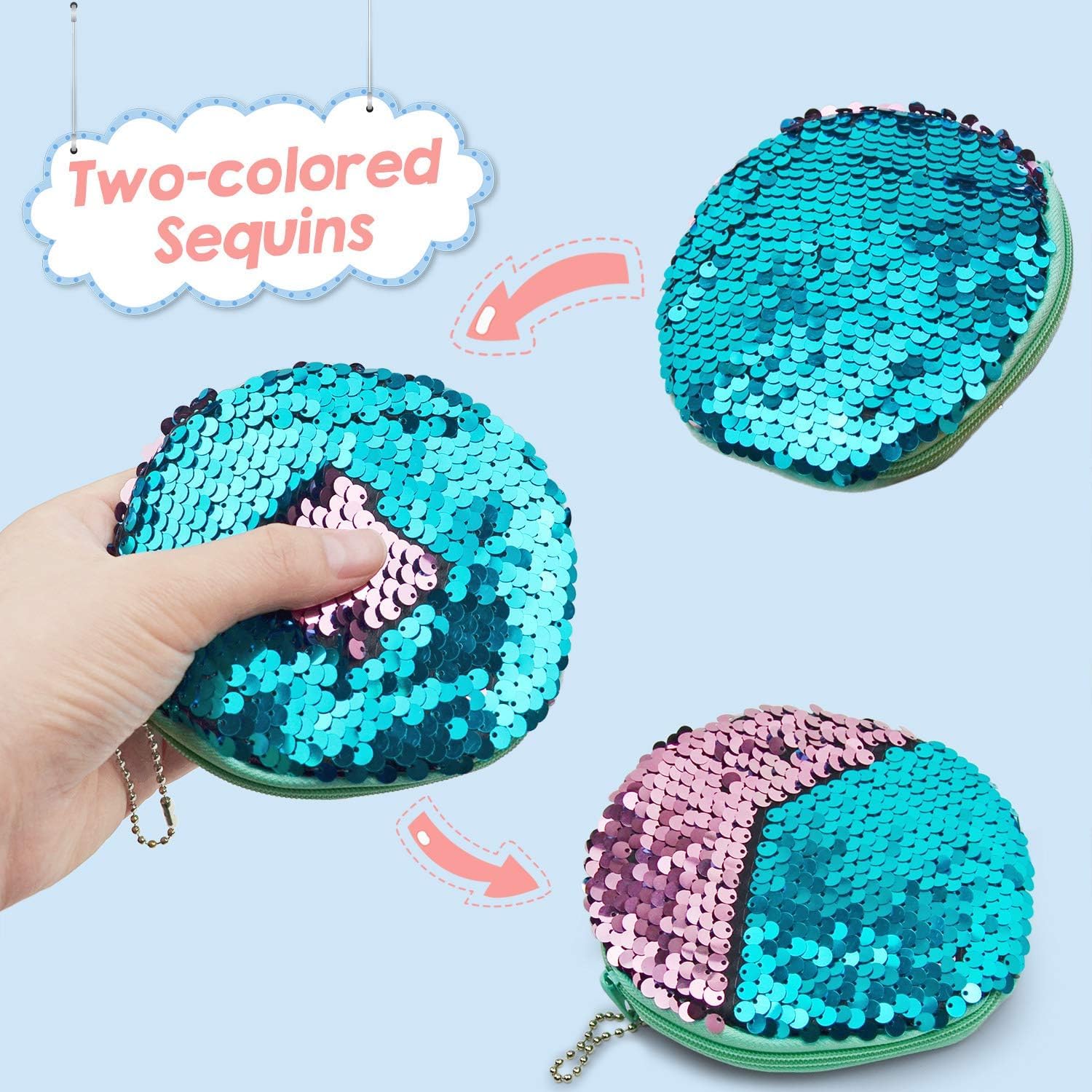 Vileafy Mermaid Party Favors Coin Purse for Girls 4-8 Years Old, 12 Sequin Wallets -Summer Gifts, Class Treasure Box Toys, and Birthday Favors for Girls and Boys