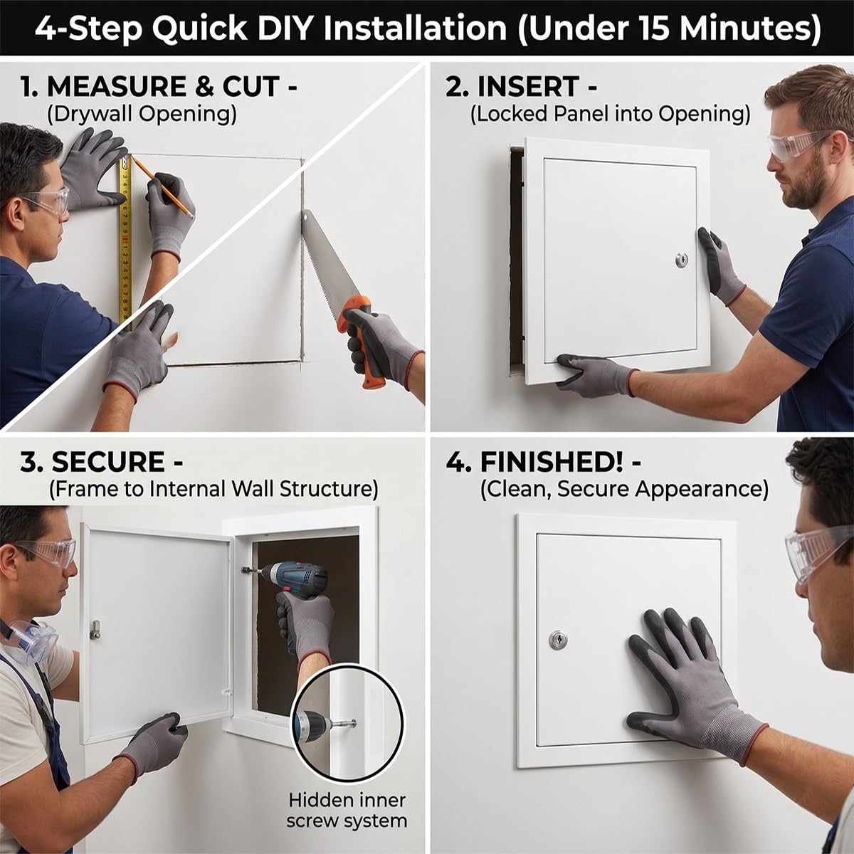 Puerta de Inspección de Aluminio para Pladur - Cierre sin Llave con Destornillador | Trampilla de Registro Metálica para Pared, Techo, Fontanería, Registro de Electricidad(Negro,250 x600 mm)