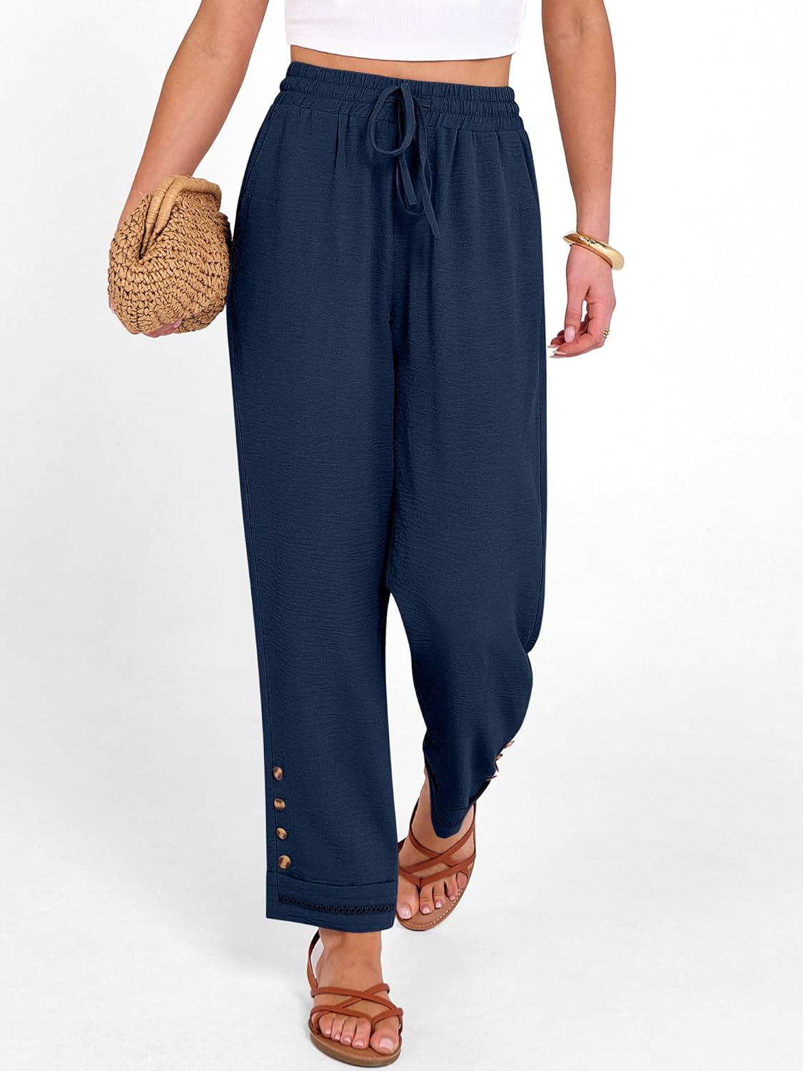 ANRABESS Womens Casual Cropped Pants Drawstring Elastic Waist 2026 Summer Loose Ankle Work Trousers with Pockets - Image 3