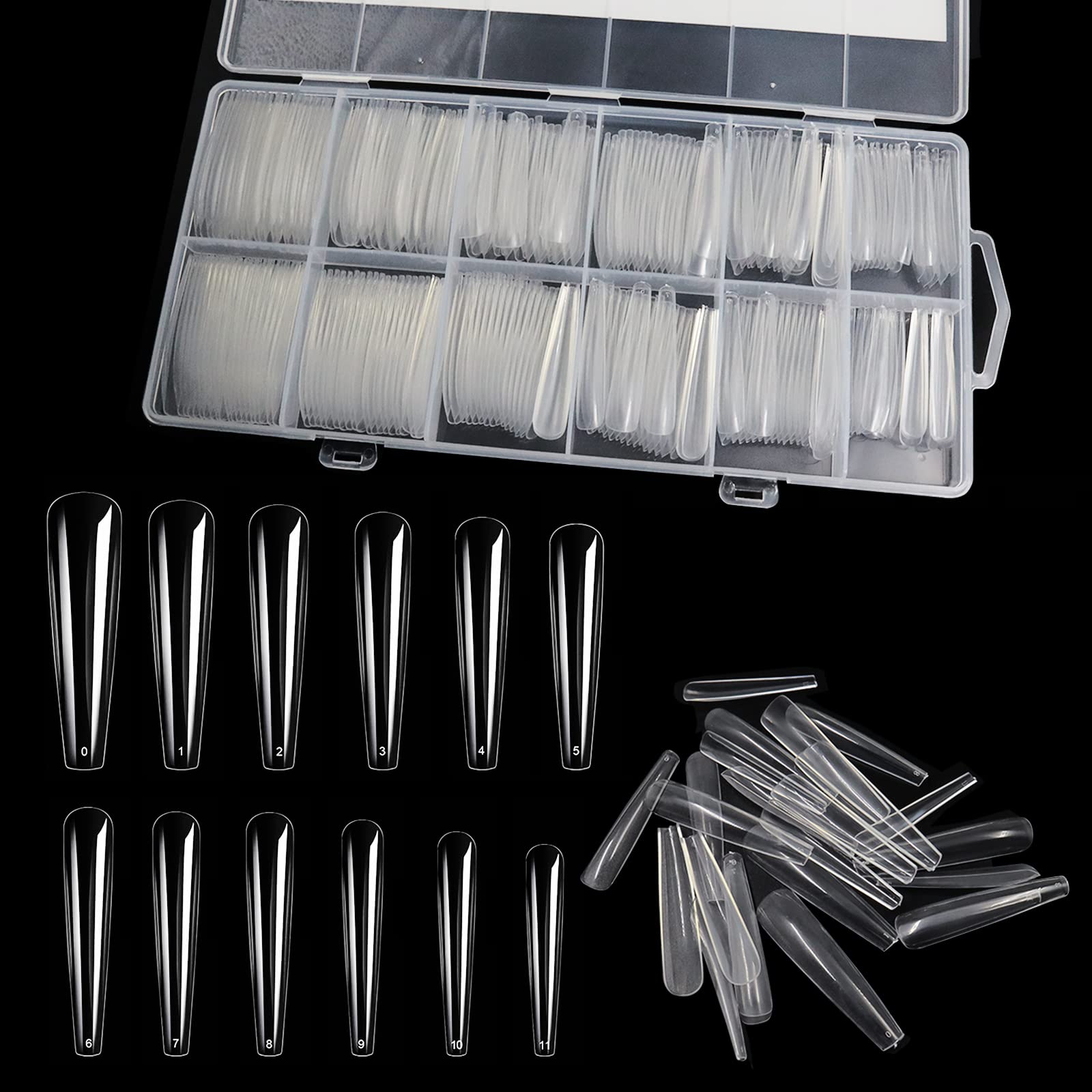 LELE LIFE 240 PCS 12 Size 3XL Coffin Full Cover Nail Tips