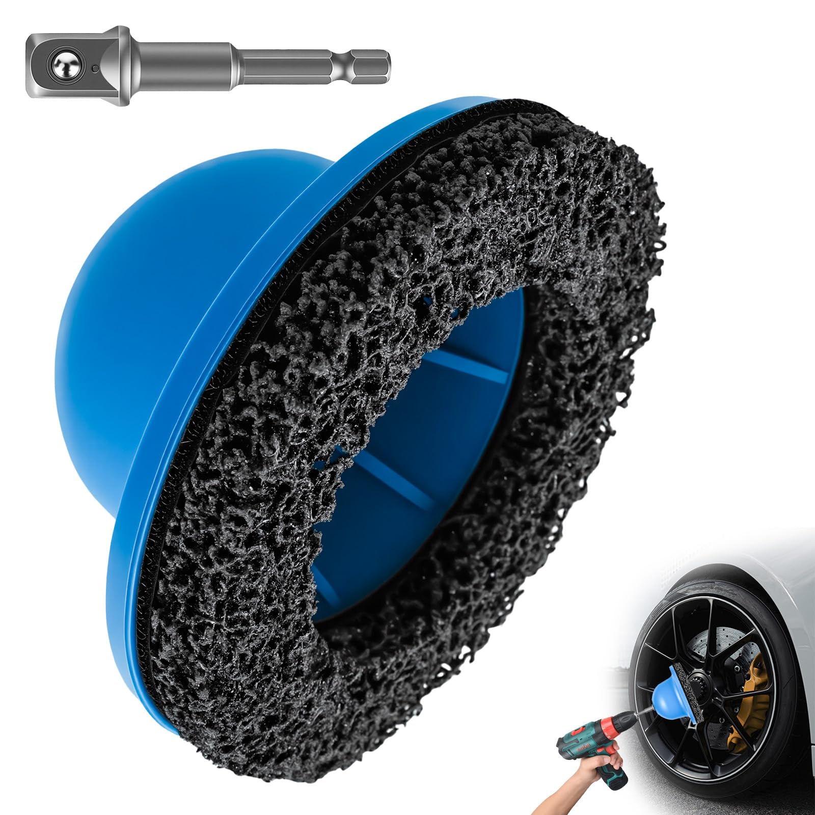 Szlifierka do piast kół, średnica wewnętrzna 90 mm, Ø zewnętrzna 150 mm, szlifierka z głowicą kulową do haka holowniczego z napędem 1/2", środek do czyszczenia piast kół, czyszczenie i