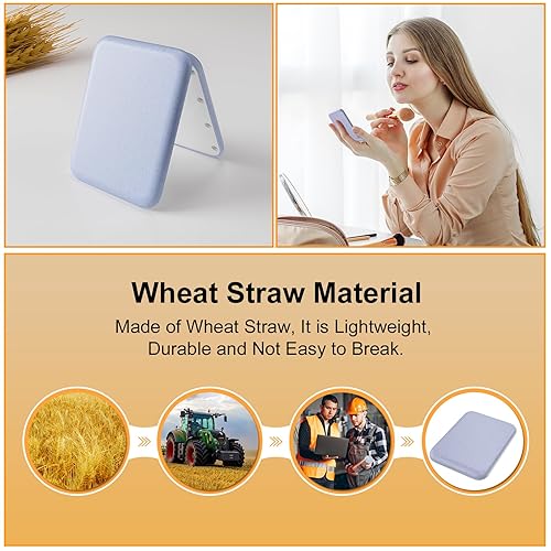 Miniatura 3 de Kintion Wheat Straw Pocket Mirror, 1X/3X Magnification Travel Mirror for Purse, Folding Handheld Mirror, Small Lighted Compact Mirror for Gift, Paja