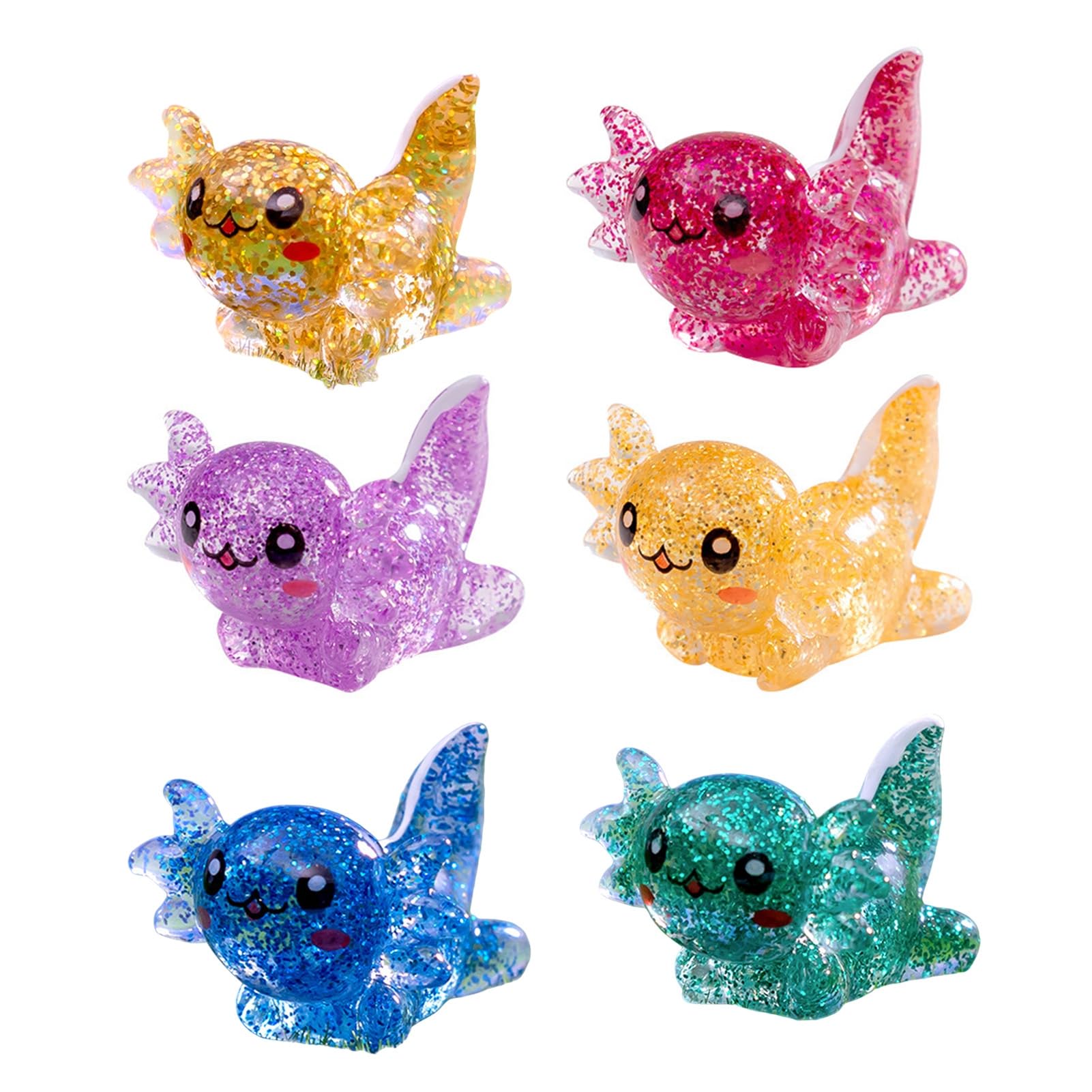 Glifora 6 Pcs Mini Resin Axolotl Figurine - Miniature Axolotl Models, Tiny Glitter Axolotl Ornament for DIY Craft, Fairy Garden, Landscape, Dollhouse and Potted Plant Decorations