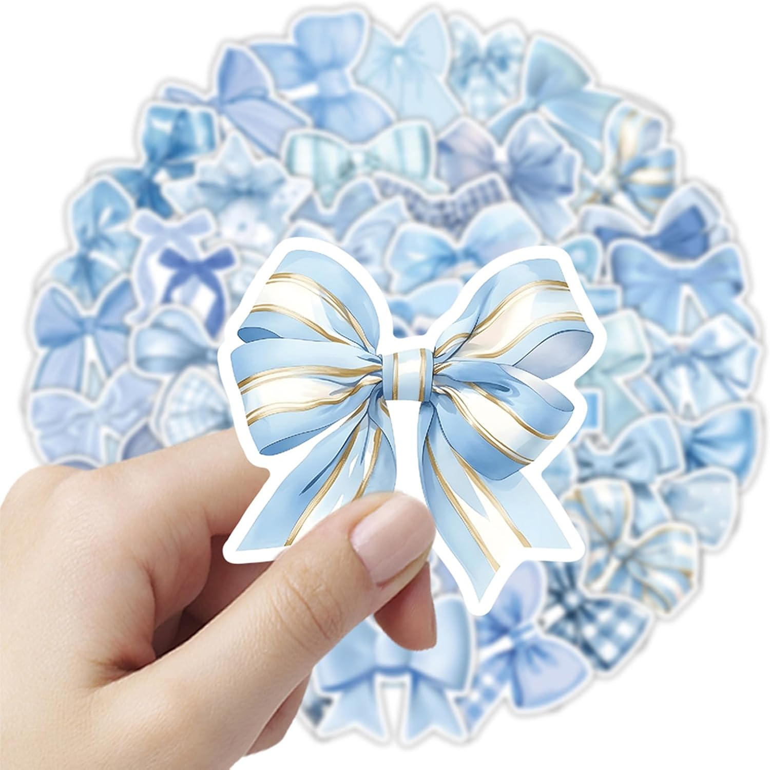 54Pcs Blue Bows Stickers Pack - Waterproof Stickers for Gifts,Scrapbooking,Laptop,Water Bottles,Skateboards,Mobile Phone SPKMMM image 3