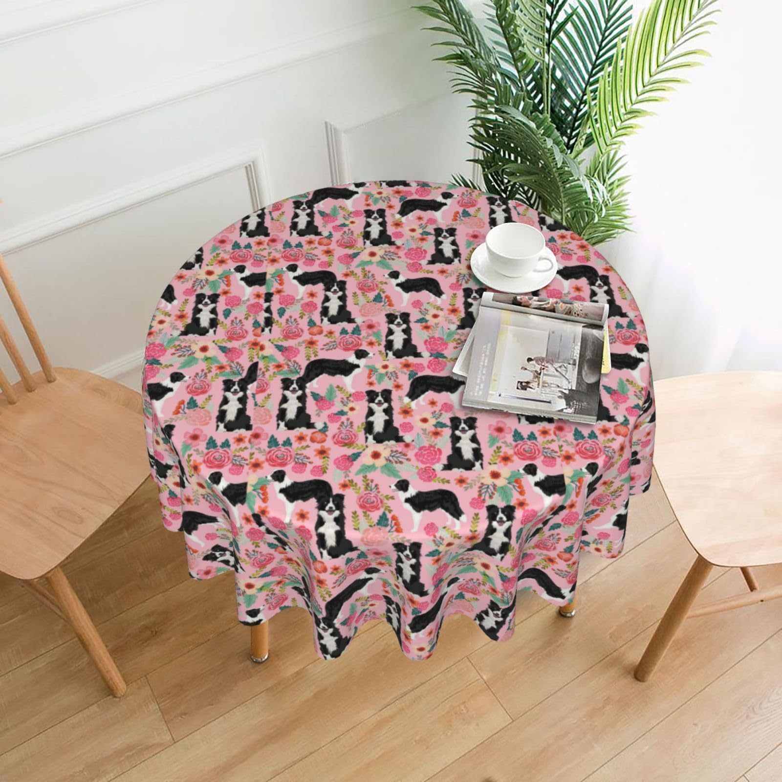 OXbnmm Dog Print Soft Round Tablecloth 60in Polyester Washable Cover Cozy Gift for Mom Housewarming