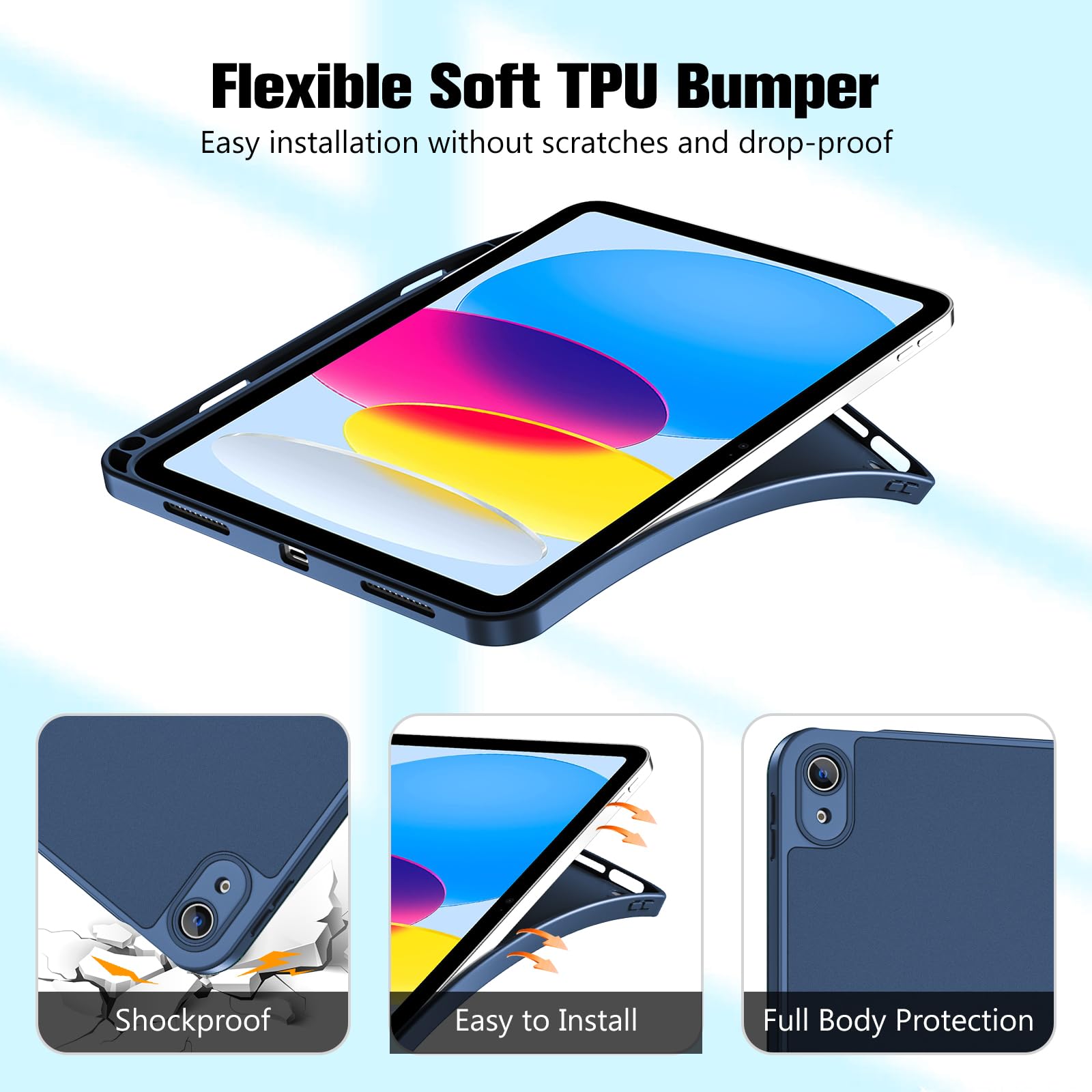 ProCase Cover Per iPad A16 11 Generazione 11 Pollice 2025/10 Generazione 10.9 Pollice 2022 con Full Camera Protezione Morbida TPU Copertura Posteriore -Della Marina