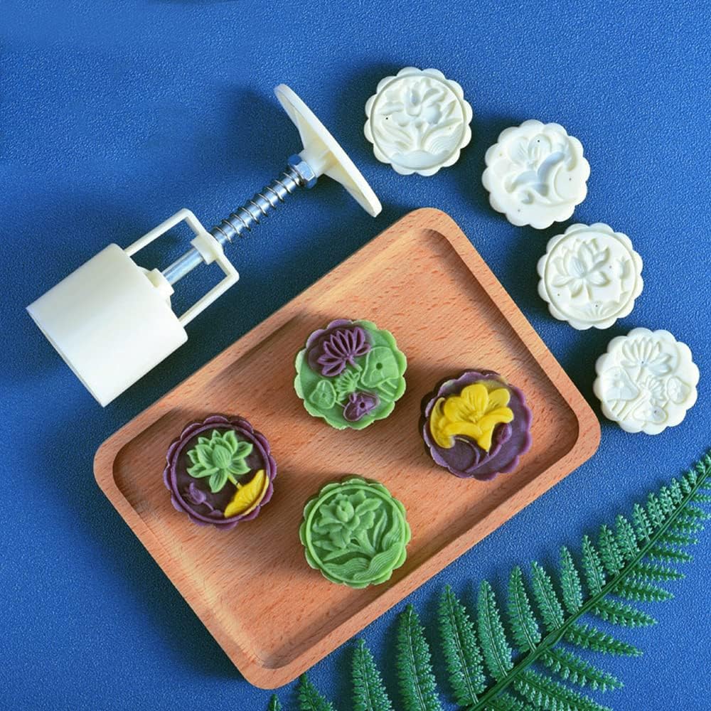 Stampi Mooncake Stampo per Torta Lunare 3D Stampo a Pressione Manuale Materiale di Sicurezza Imposta la muffa Mooncake Stampa 50g con 15 francobolli per Biscotti dolci Pasticcini