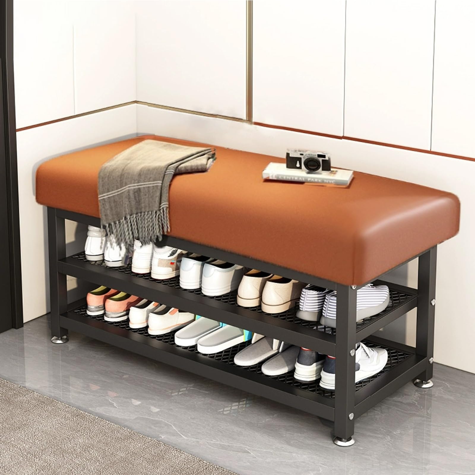 Banco recibidor entrada con asiento tapizado, zapatero entrada con asiento, moderno banqueta baño, interior reposapies sofa con banco, para pasillos, salones, vestíbulos, dormitorios y porches.