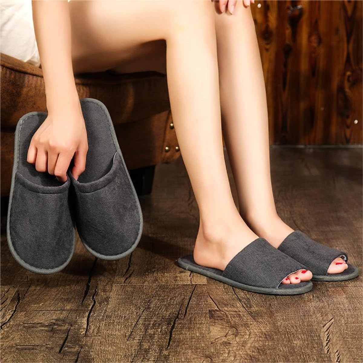 Kiuiom Ciabattine Spa Morbide,Pantofole Hotel,Ciabatte Ospiti,Pantofole in Pile Corallo Punta Chiusa Pantofole Portatili Unisex Antiscivolo per Hotel Spa Casa Viaggi (4 Paia 2#)
