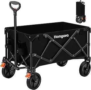 Collapsible Folding Wagon Cart,Heavy Duty Garden Cart with All Terrain Wheels,Portable Large Capacity Utility Wagon Cart for Camping Fishing Sports Shopping,Black&Orange