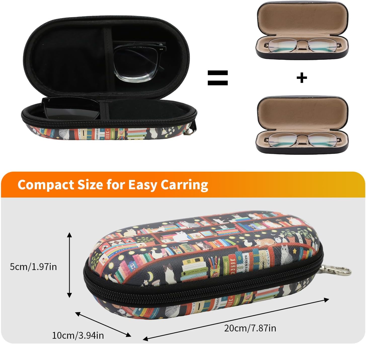 Double Eyeglasses Case, Hard Shell Dual Sunglasses Organizer with Zipper Clip Travel Glasses Storage for Women Men image 5