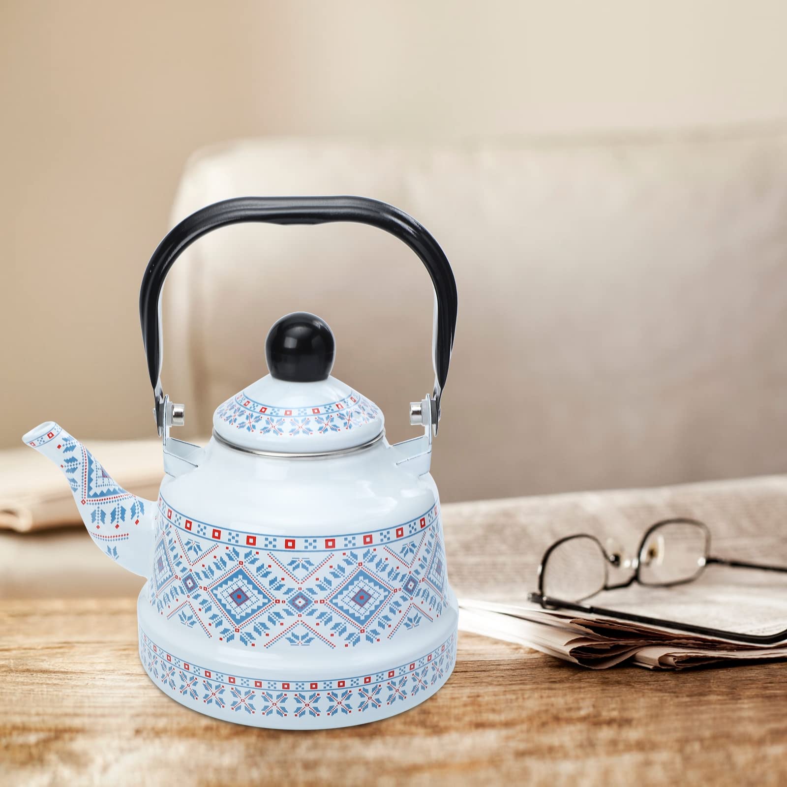 Housoutil Tetera Doméstica Esmaltada de 1.1l Cuerpo de Acero Inoxidable, Diseño Elegante y Fácil de Llenar para Uso la Casa la Cocina