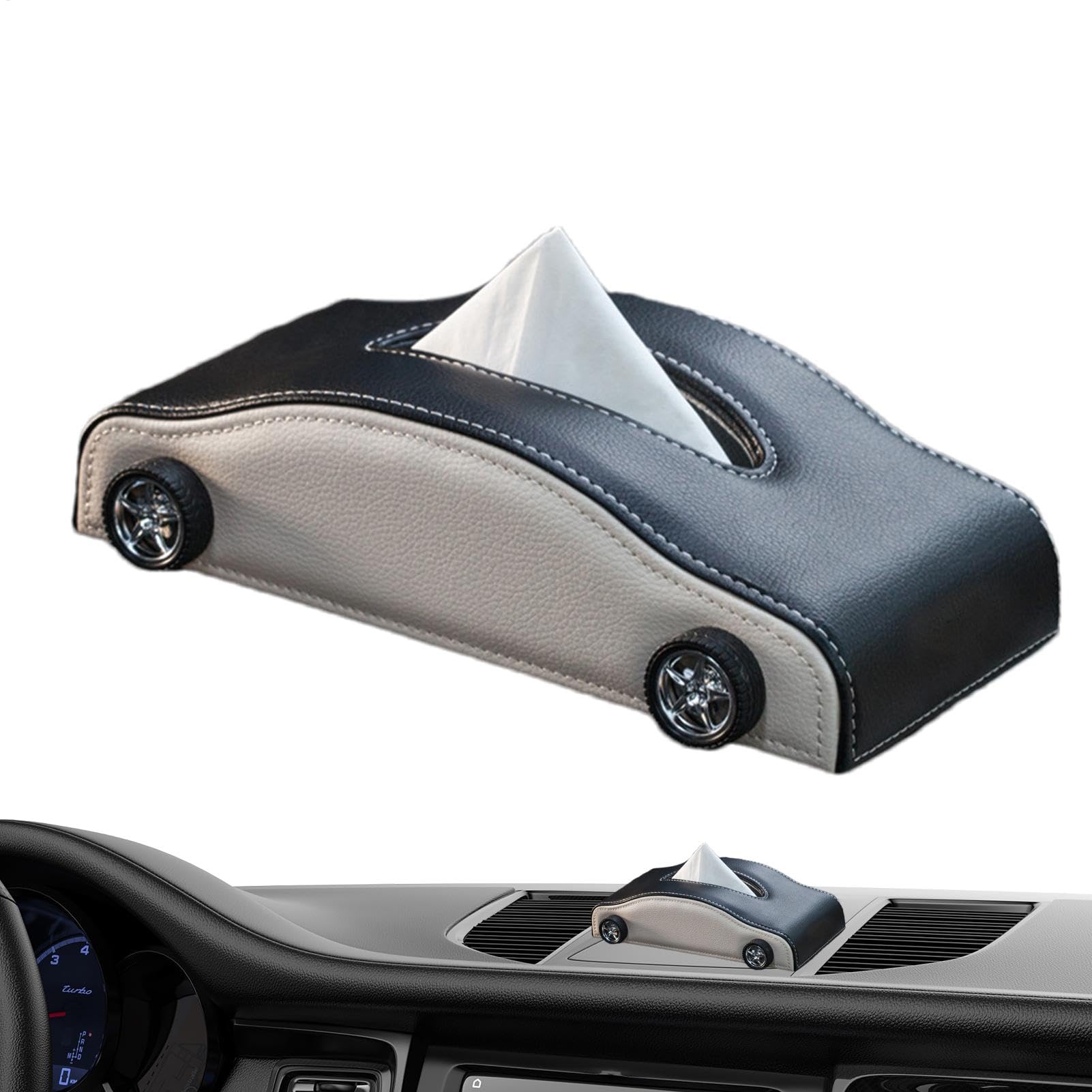 Boîte à mouchoirs voiture en cuir synthétique chic 24x12x6 cm