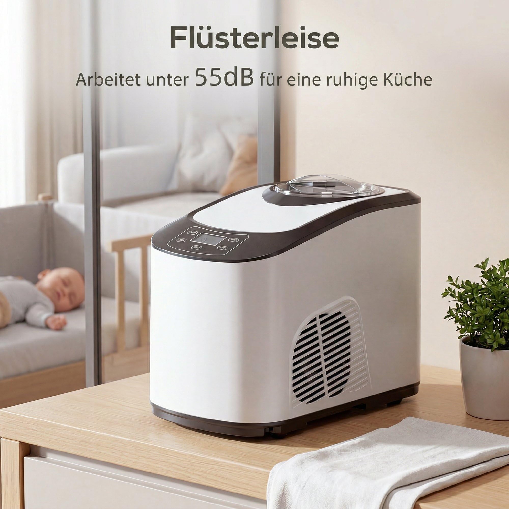HOMCOM Eismaschine 1,5L mit Soft-Eis-Modus & Hart-Eis-Modus LCD Display | Eiscrememaschine, Speiseeisbereiter, Frozen Eisbereiter Speiseeismaschine, Messbecher, Schaufel, 45 Min., DIY Eiscreme