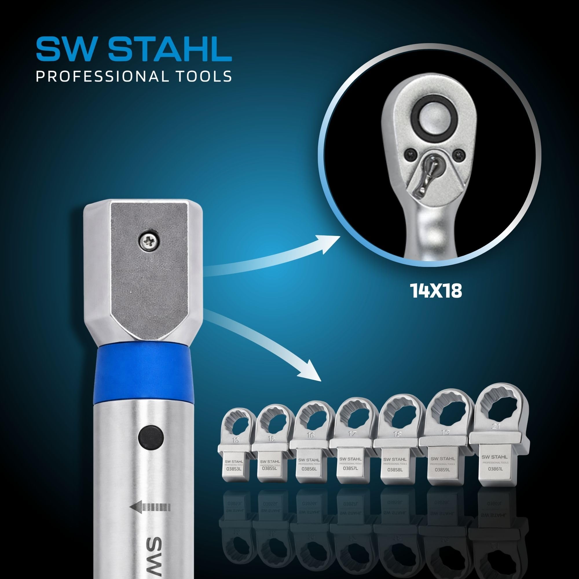 SW-Stahl 03880L Jeu de Clés Dynamométriques Professionnel - Outil Manuel | Jeu de douilles inclus, outil de précision pour mécanique automobile, coffret de rangement robuste, acier de haute qualité