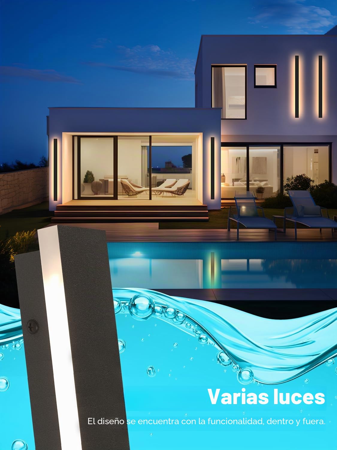 Lámpara de pared larga Villa Apliques de pared negra Impermeable Ip65 Apliques de exterior aluminio Luz de pared LED Aplique para jardines,terrazas,dormitorios,sala de estar,150cm/48w, luz cálida