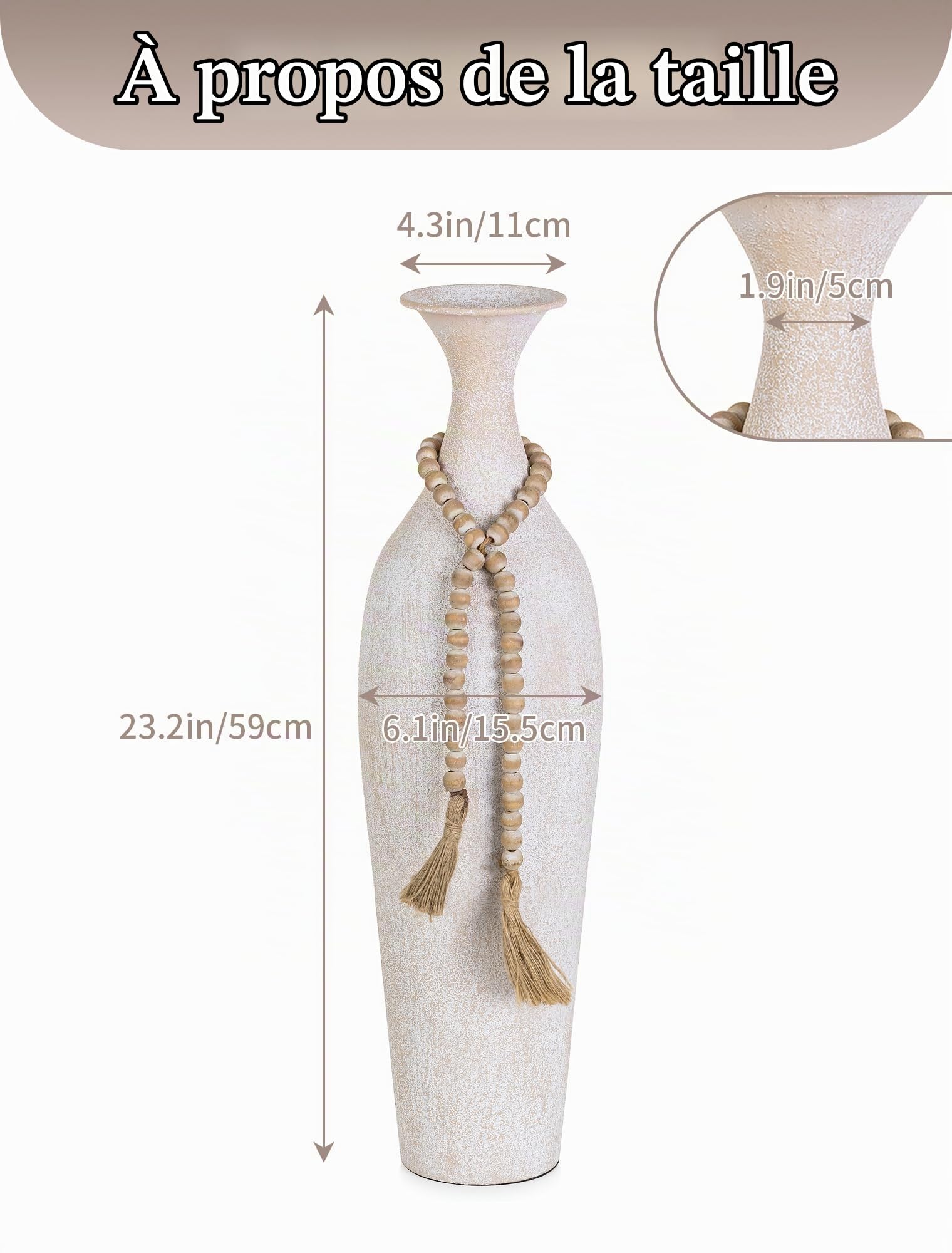 Sziqiqi Métal Grand Vase a Poser au Sol: Blanc Vase de Sol Rustique