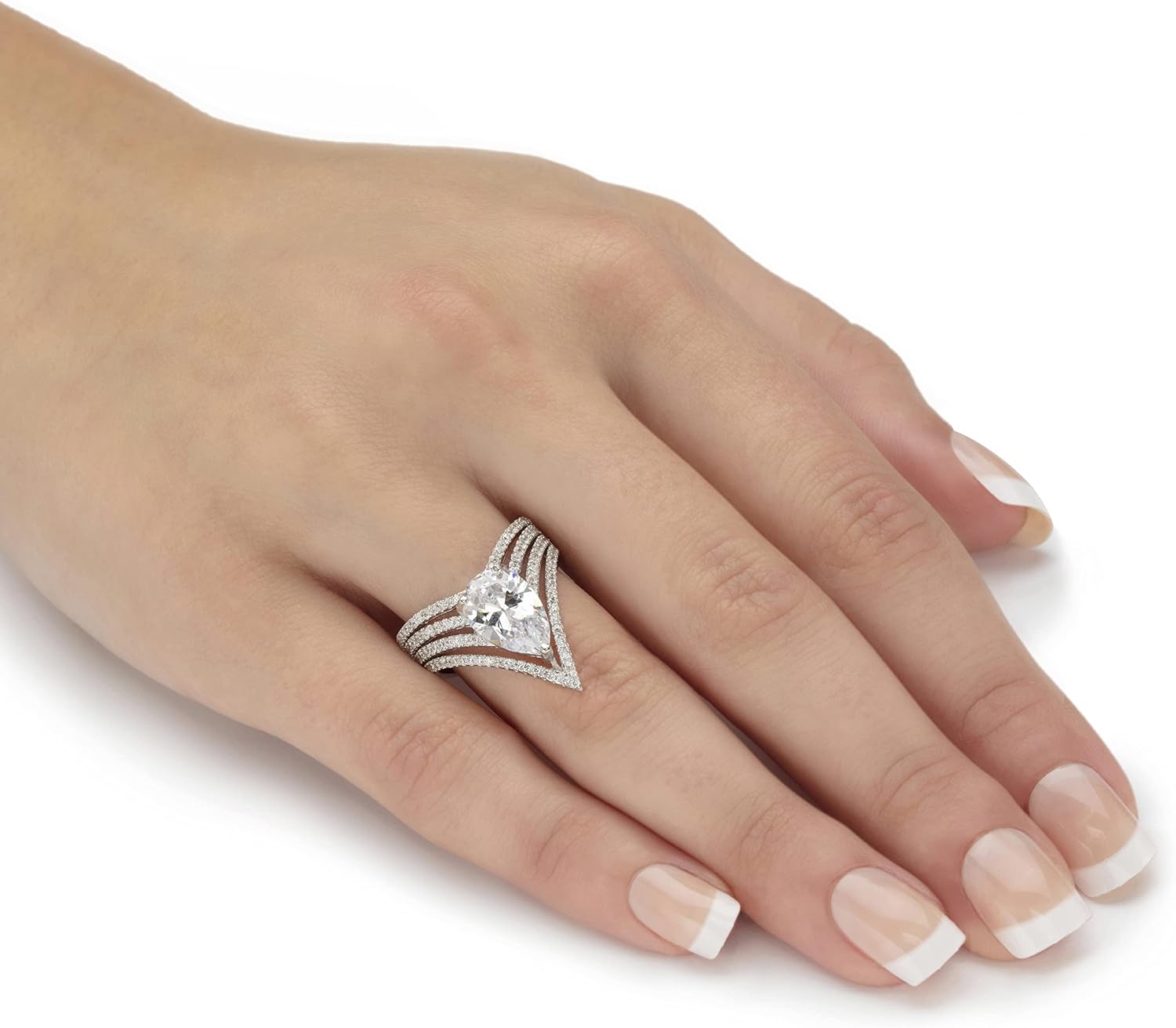 Palm Beach Jewelry PalmBeach Platinum-plated Sterling Silver Pear Cut Cubic Zirconia Chevron Engagement Ring Sizes 6-10