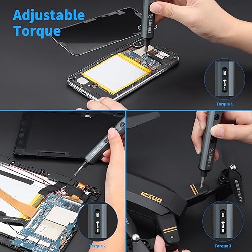 Miniatura 7 de STREBITO Mini juego de destornilladores eléctricos, kit de destornilladores eléctricos de máxima precisión 70 en 1 con luces, 5 niveles de par