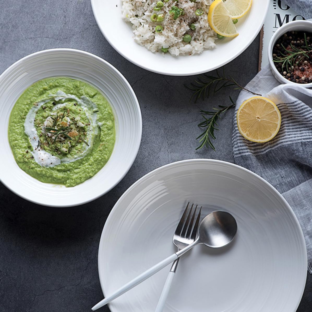 Plato de Cerámica Blanco Redondo para Servir Cena Diseño Sencillo, Multifuncional y Fácil de Limpiar, Adecuado para Ensaladas y Almacenamiento de Alimentos