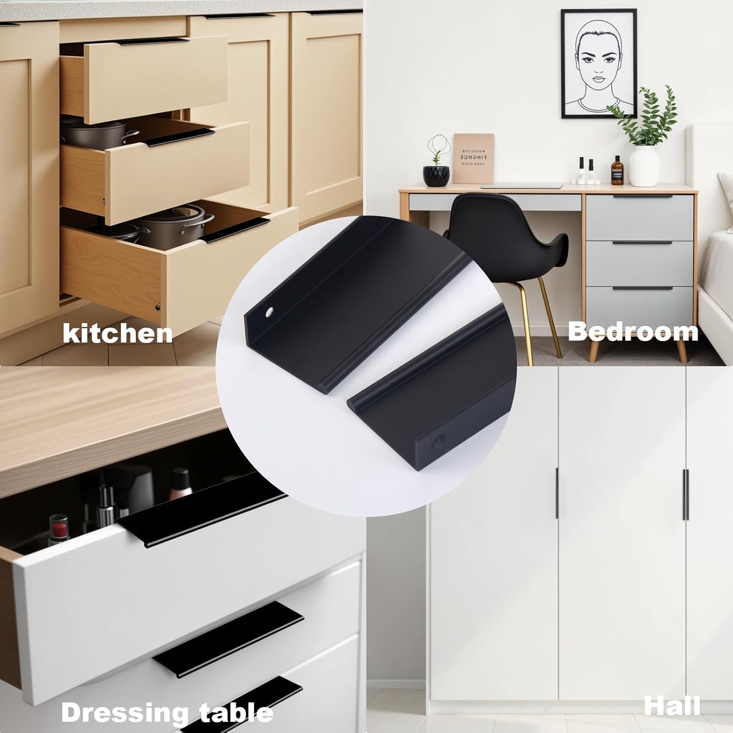Edge Pulls Black Finger Pull for Cabinets Kitchen Concealed Drawer Pulls 3in Black Cabinet Handles Matte Black Finger Cabinet Pulls 10 Pack Modern 4" Overall Length Easy Installation